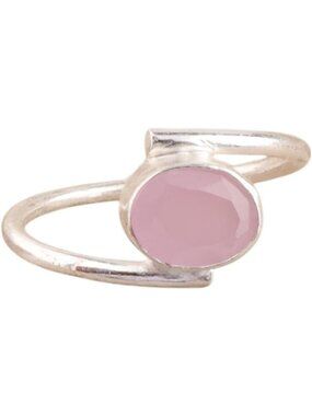 Rose Chalcedony Elegant 8X6mm Bezel Set Gemstone 925 Silver Statement Ring